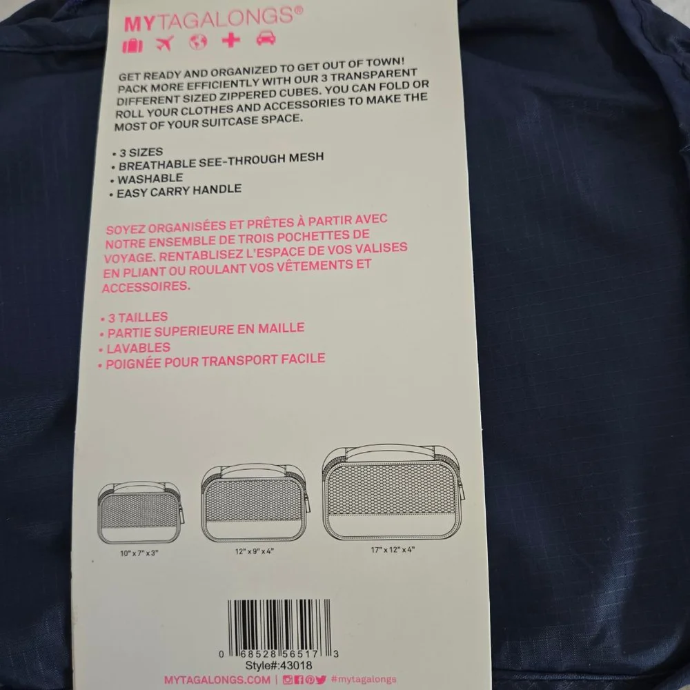 Women's MY TAGALONGS One Size 3-Piece Packing Pods Neon Green Navy Blue - Picture 3 of 4